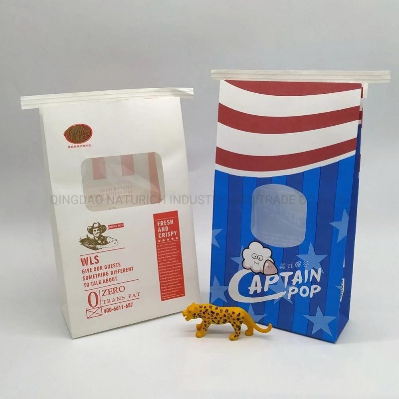 Kraft Paper Popcorn Bag Eco-Friendly Paper Bag with Window and Tin