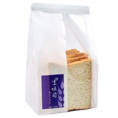 Wholesale Square Bottom Gusset White Kraft Paper Bread Bakery Toast Packaging Tin Tie Dessert Paper Bags with Window