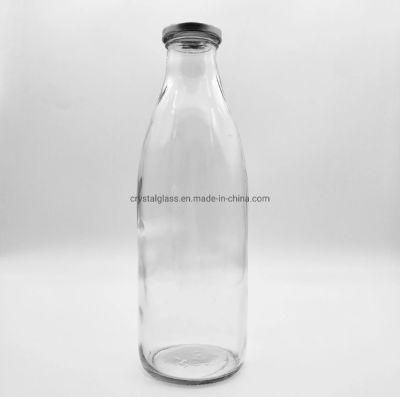 1 Liter Big Capacity Glass Fresh Milk Bottle with Safety Buton Tinplate Lid