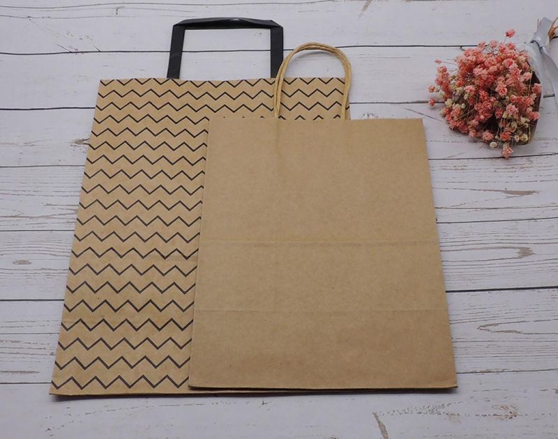 Brown/Plaid waterproof Biodegradable Kraft Food Packaging Paper Shopping Bags for Grocery