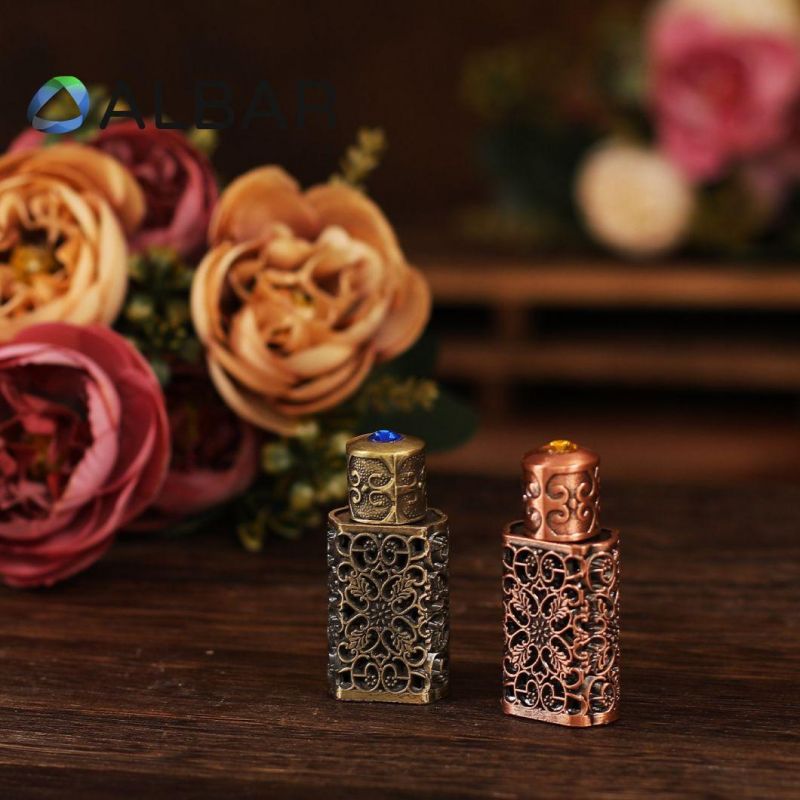 Diamond Decoration Zinc Tola Attar Perfume Bottles for Fragrance with Glass Stick