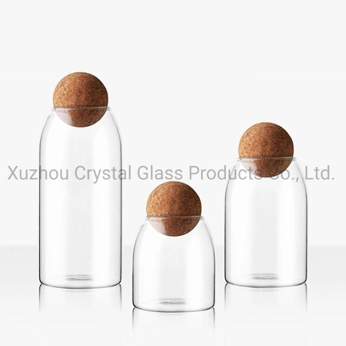 Wholesale 500ml 800ml 1200ml High Borosilicate Glass Food Storage Container Glass Jar with Cork Ball Lid