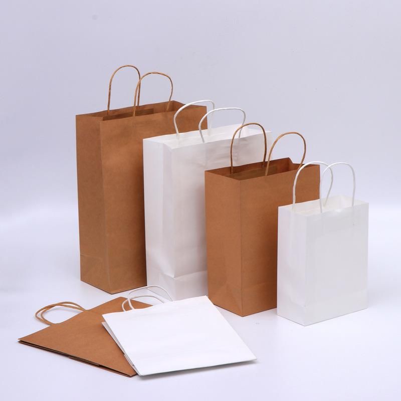 Custom Logo Printed Cheap Eco Recycle Take Away Food Packaging Brown Craft Paper Bag with Handles