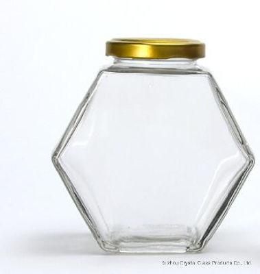 250ml Glass Bottle Hexagon Glass Honey Jam Bottles Containers Honeycomb Shape