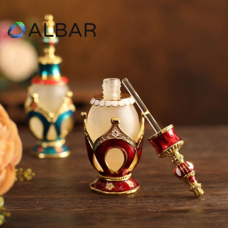 Flat and Oval Round Attar Oud Perfume Bottles with Glass Stick Zamac Style