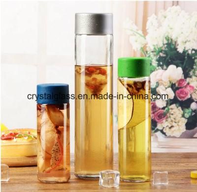 Customize Logo Printing 375ml Cylinder Glass Water Bottle