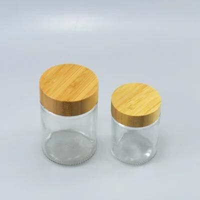 Stock 180g Bamboo and Wood Cover Storage Jar Honey Jar 60m 180ml 300ml Glass Food Bottle