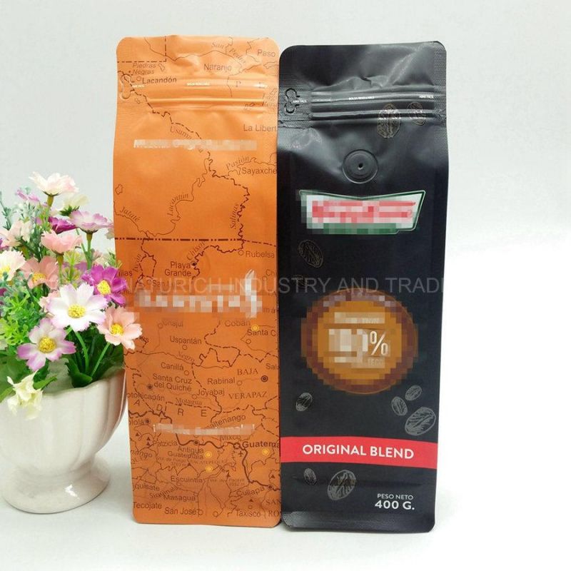 400g Matt Black Plastic Aluminum Foil Coffee Packaging Bag with Valve