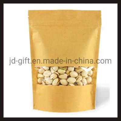 Wholesales Kraft Paper Standing Food Packaging Bags with Clear Window for Candy