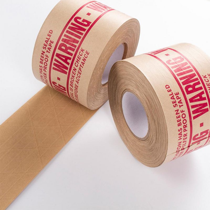 Packing Brown Gummed Water Activated Fiber Reinforced Kraft Paper Tape Roll Customized Logo