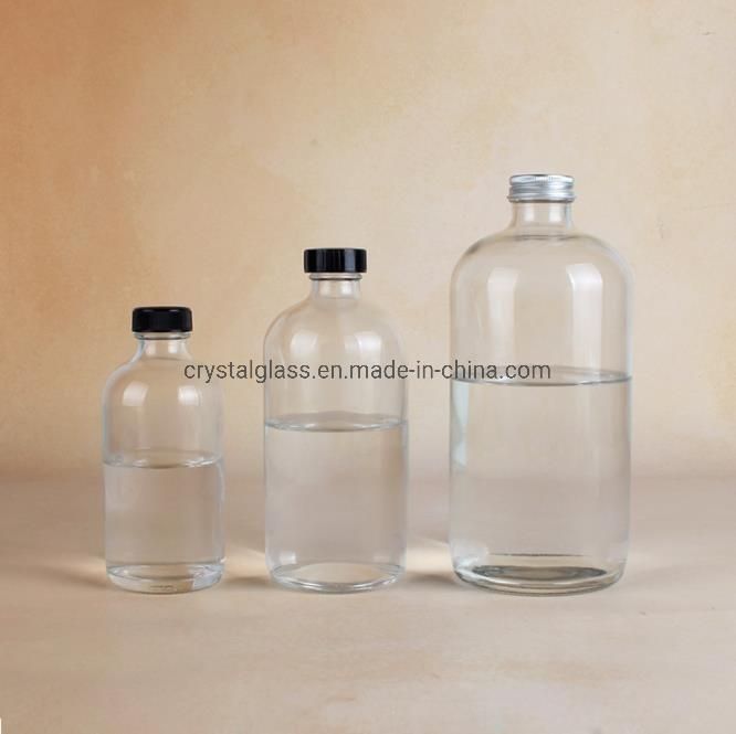 OEM Beverage Boston Glass Bottle Cold Drink Transparent Glass Bottle 120ml/250ml/500ml