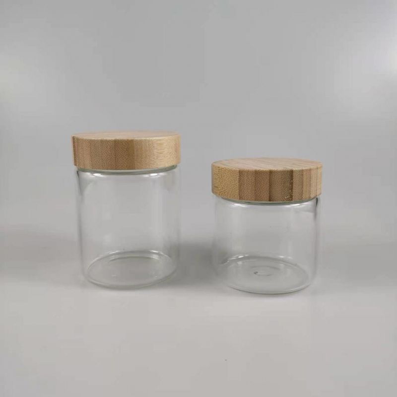 300ml 350ml High Borosilicate Clear Frosted Glass Bottle Bamboo Lid