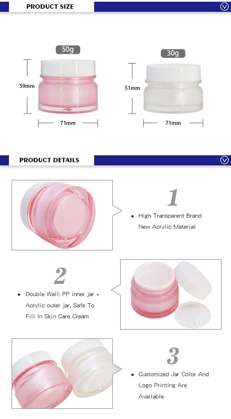 Hot Sale Cute 30g 50g Pink White Cosmetic Plastic Acrylic Jars with Lids