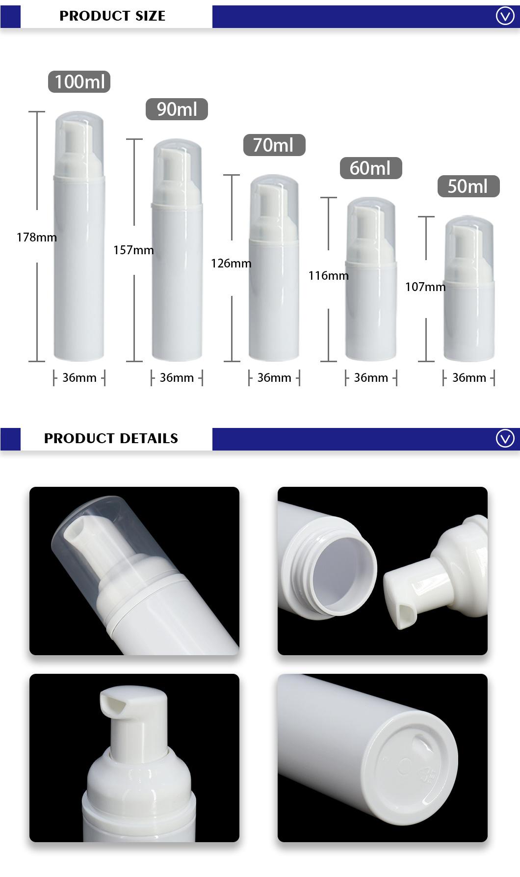 Hot Sale High Standard Durable OEM 50ml 60ml 70ml 90ml 100ml White Foam Dispenser Bottles