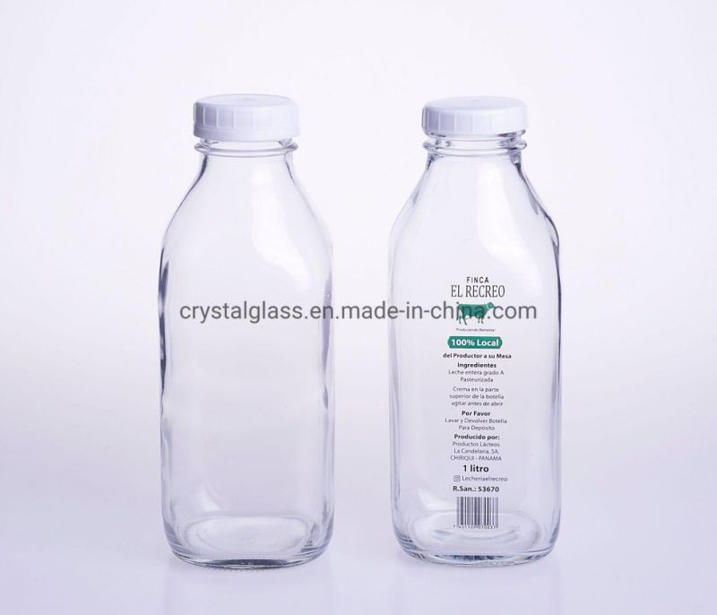 10oz 16oz 30oz Transparent Empty Glass Cold-Pressed Juice Milk Tea Bottle with Tamper Evident Plastic Lid