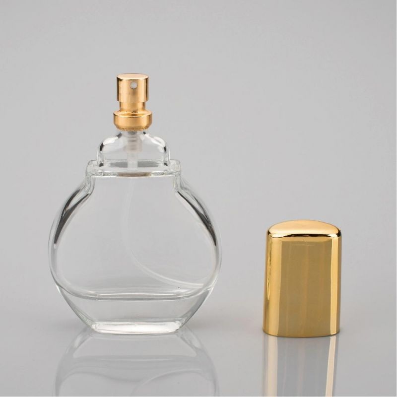 Clear 50ml Empty Glass Perfume Bottle with Gold Aluminium Cap