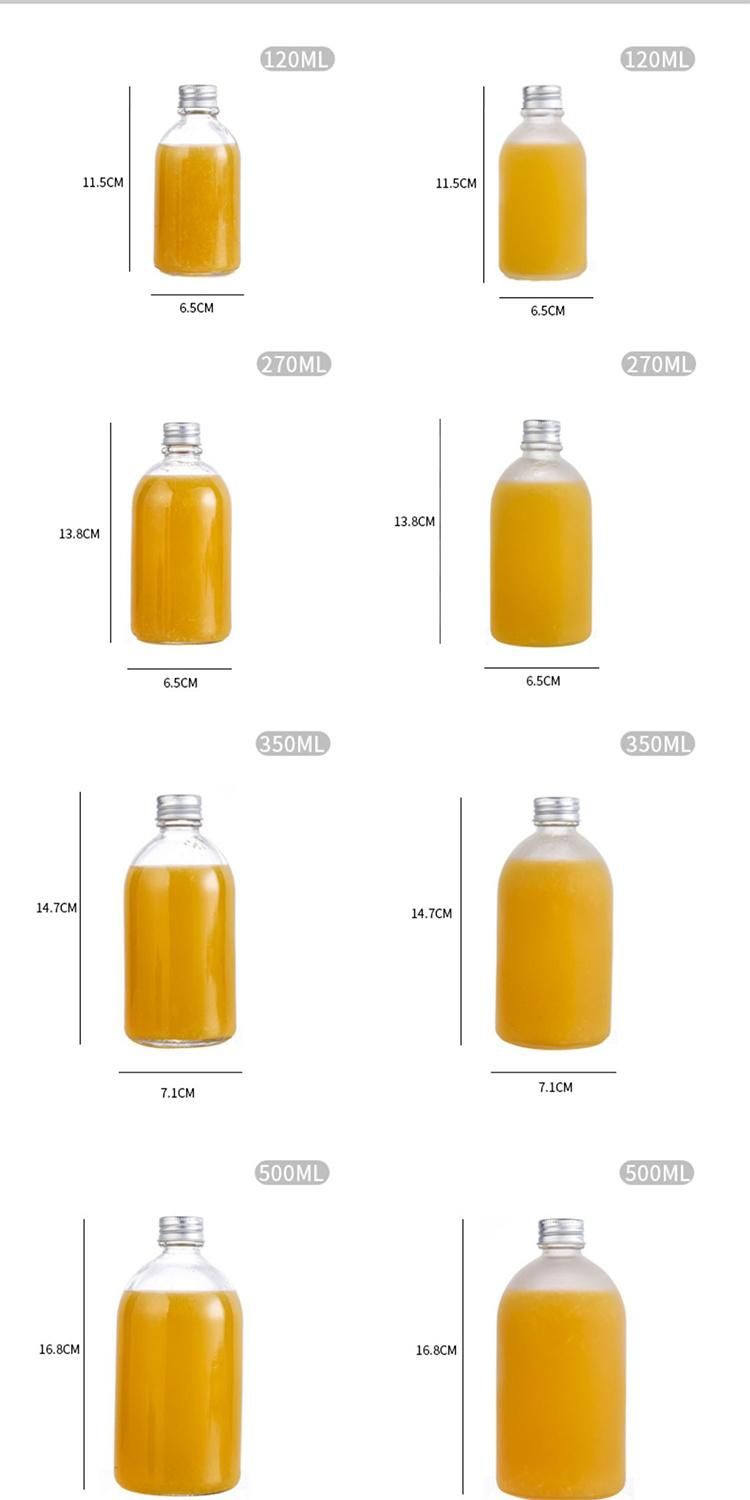 Custom Label 250ml 350ml 500ml 12 Oz 16 Oz Round Empty Milk Kombucha Juice Glass Bottles with Aluminum Cap