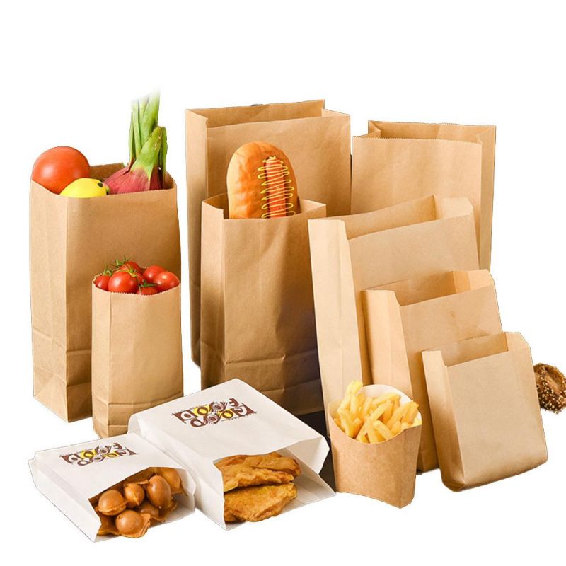 Flat Bottom Recycled Grocery Food Packaging Brown Kraft Paper Bags