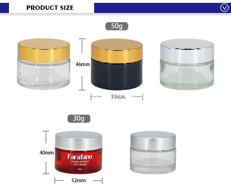 30gr 50gr Empty Cosmetic Glass Jars Logo OEM Customized Glass Cream Jar