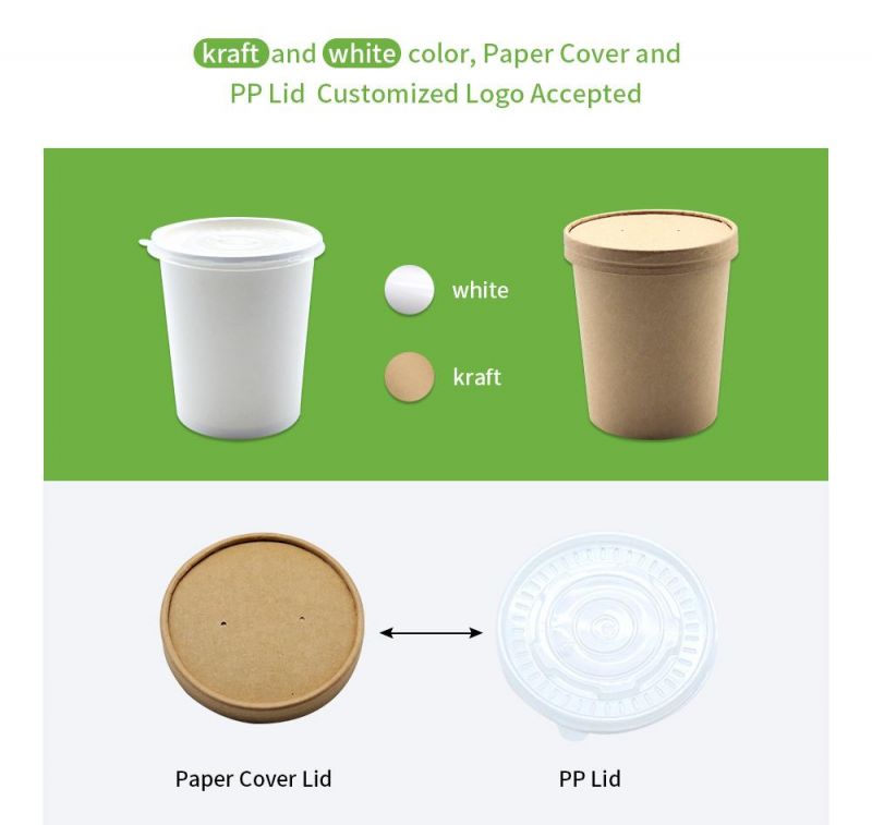 500ml Kraft Paper Cup Large Capacity Modern Stylish Disposable Soup Bowl with Plastic Lid