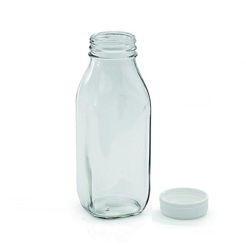 in Stock 10ounce 16ounce Square Glass Beverage Bottle with Cap for Milky Tea Milk Juice Drinks 300ml 500ml