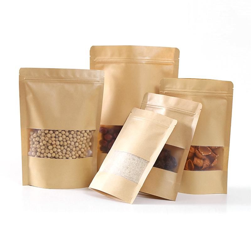 Stock Brown Kraft Paper Packaging Ziplock Bag Doypack with Window