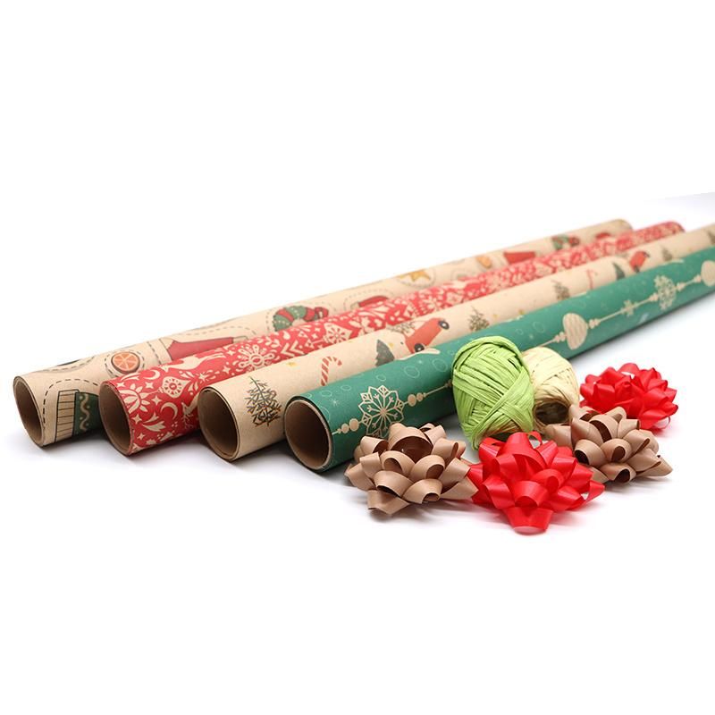 FSC White/Multi "Ugly Xmas Sweater Ornament Custom Printed Wrapping Paper Roll Gift Wrapping Paper Manufacturer Roll Wrapping Paper