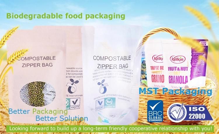 Custom Printed Biodegradable and Compostable PLA Zipper Food Packaging Pouch Kraft Paper Bag for Coffee Tea