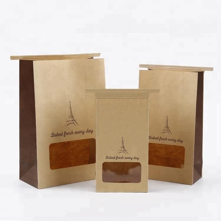 Block Bottom Tin Tie White Kraft Paper Bag with Window