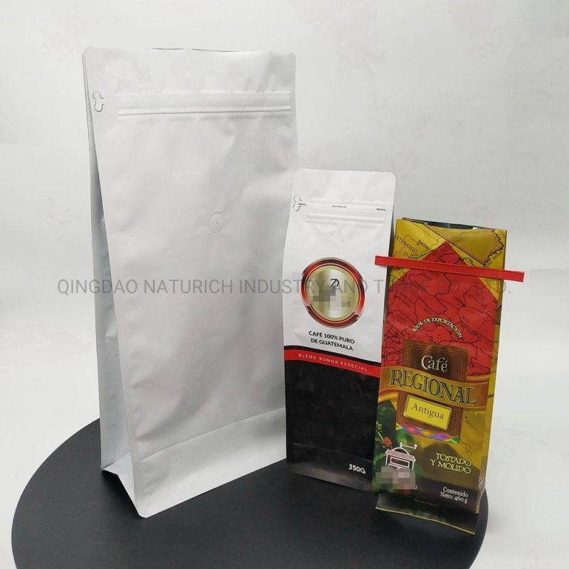 Custom Design Printed Aluminum Foil Kraft Paper Packaging Bag Quad Seal Flat Bottom Kraft Paper Bag