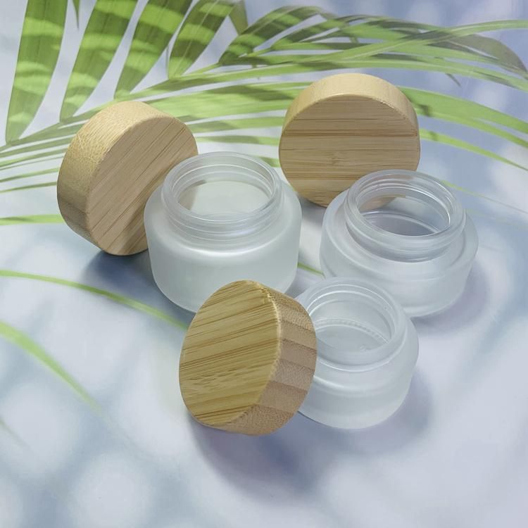 Glass Bamboo Cap 50g 100g 200g Container Luxury Cosmetic Jar with Good Price