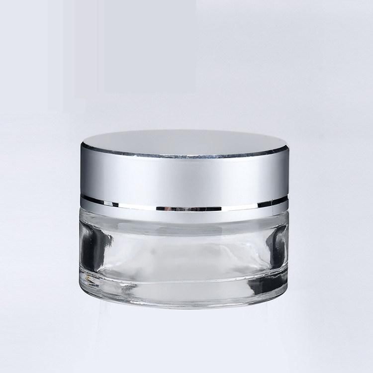 Silver Aluminum Lid Empty Packaging 15g Glass Luxury Cosmetics Beauty Face Cream Jars