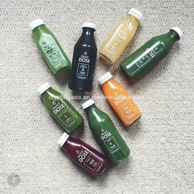 300ml French Square OEM Logo Printing Glass Beverage Juice Bottle