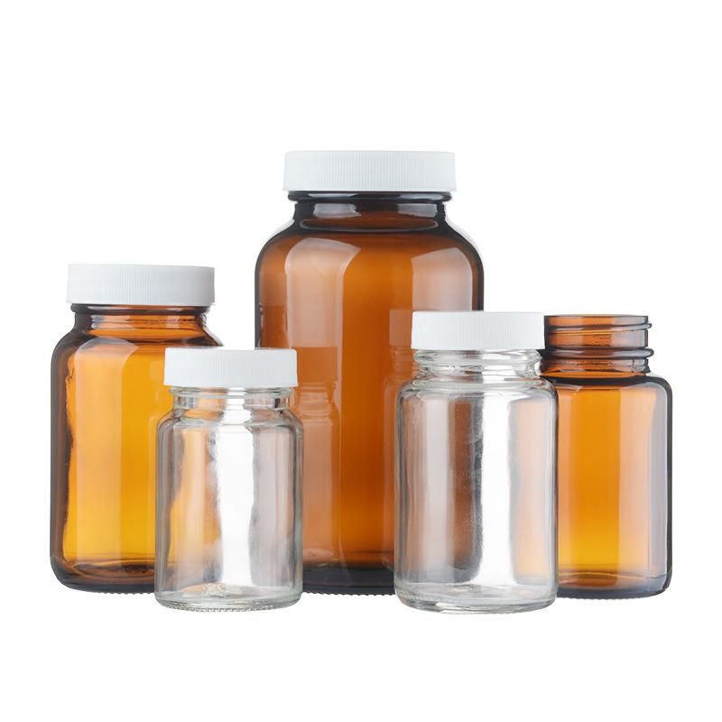 Sale 250ml 500ml 8oz 16oz Amber Clear Blue Empty Luxury Pharmaceutical Medical Glass Pill Bottle with Plastic Lids