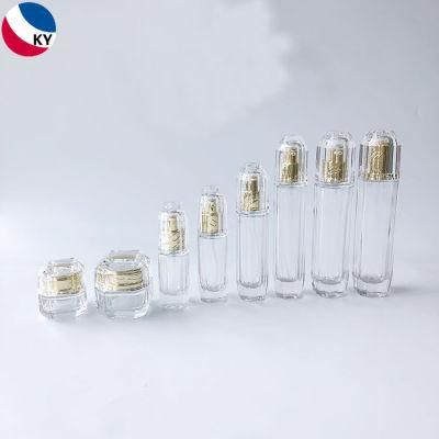 Luxury Diamond Shape 30g 50g 30ml 40ml 60ml 80ml 110ml 130ml Cream Jar High Quality Clear Glass Pump Bottle with Gold Pump