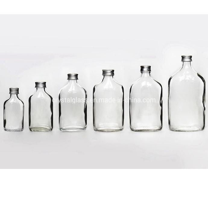 100ml 200ml Logo Printing Flat Glass Wine Bottle Flask Glass Whisky Liquor Bottle