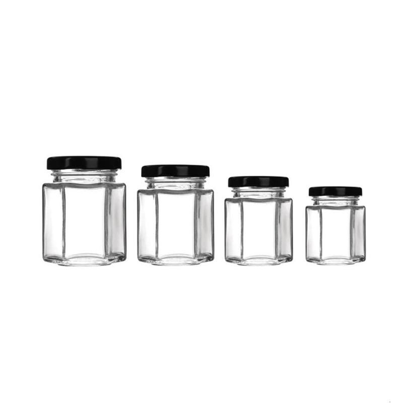 280ml 9oz Hexagonal Jam Honey Food Storage Jar Glass Jar with Lids