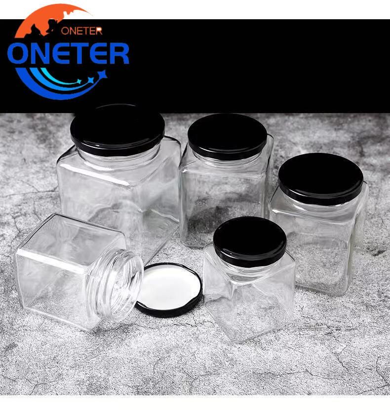 50ml 80ml 100ml 150ml 200ml 280ml 380ml 500ml 730ml Food Storage Square Honey Glass Jar for Jam and Pickle with Metal Lid