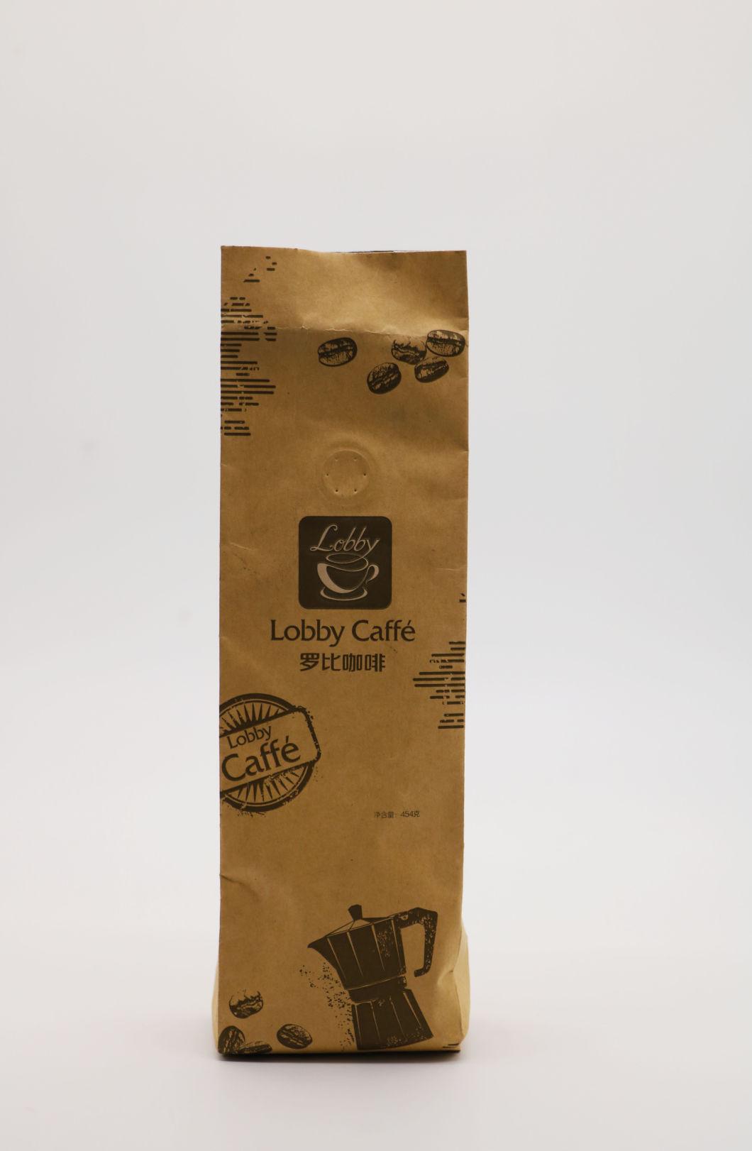 Kraft Paper/ Aluminum Foil Side/ Bottom Gusset Coffee Bean Zipper Packing Bag with Valve