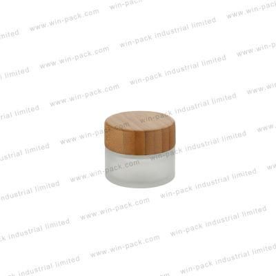 10%off Frosted Round Glass Cosmetic Skincare Cream Jar with Brown Bamboo Lid 10g 15g 30g 50g 100g