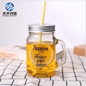 300ml 350ml Mason Glass Jar Food Packing Glass Jar with Straw