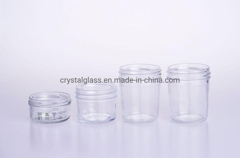 11oz Embossed Surface Custom Empty Glass Cannning Jar with Two PCS Lids