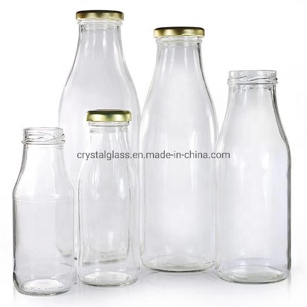 950ml Empty Transparent Drink Glass Milk Bottle with Tin Cover Round Shape Custom