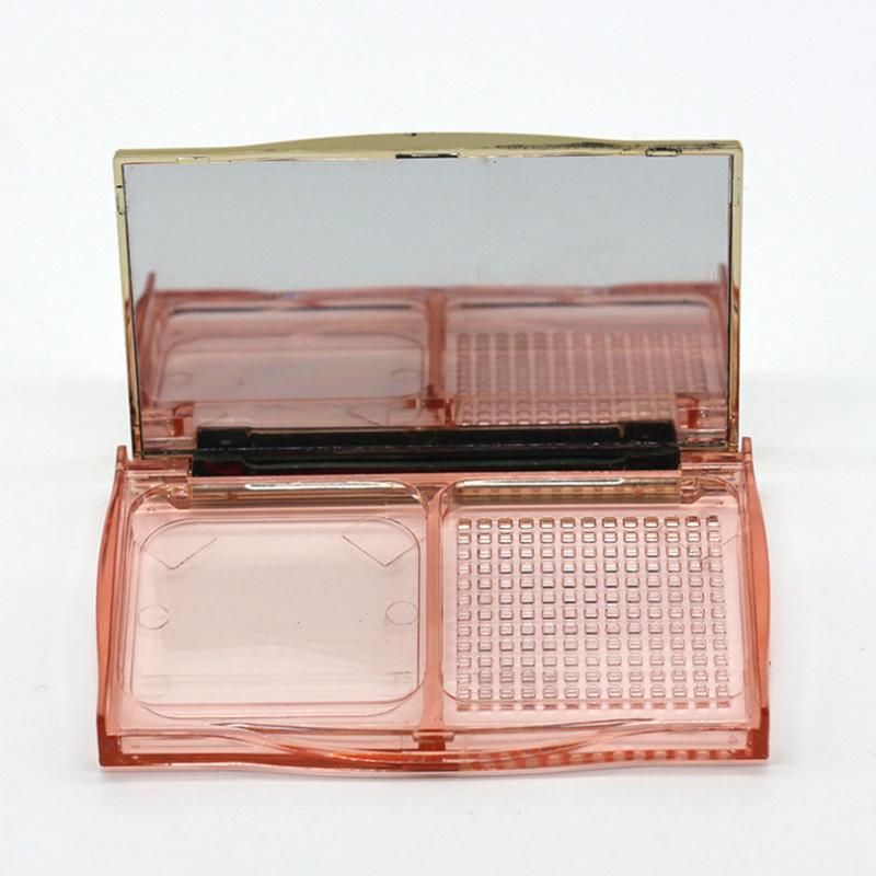 Empty Luxury Gold Plastic Compact Powder Case with Mirror Custom Rectangle Wholesale Cosmetic Powder Container