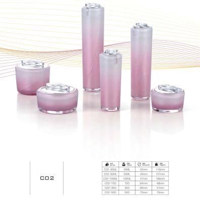 Round Acrylic Lotion Bottles Shiny Pink Lid and Pump Cosmetics Packaging