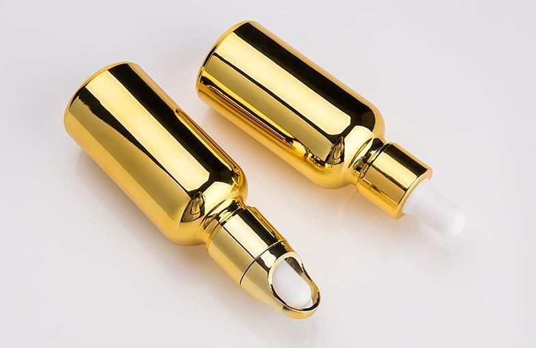 Cosmetic 20ml 30ml 50ml Electroplating Empty Glass Dropper Bottle with Golden Color