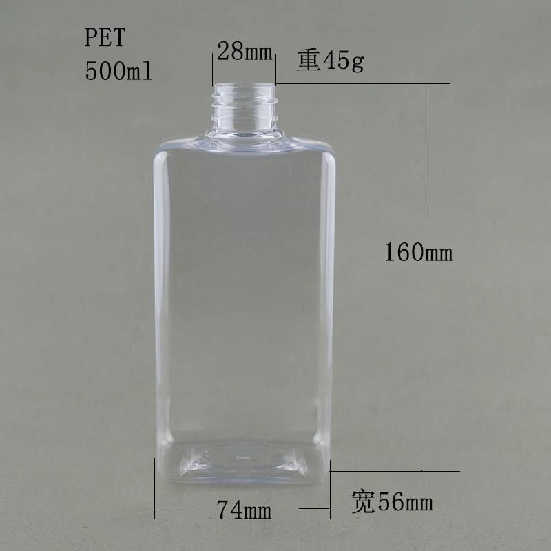 Hot Sale Ready-Made/ Custom 16oz 500ml Transparent Plastic Pet Square Lotion Bottle Packaging Bottle with Black Lotion Pump, China Manufacturer.