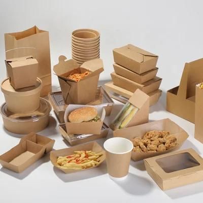 Compostable Tableware Fast Food Packaging Kraft Paper Take out Bento Food Lunch Box