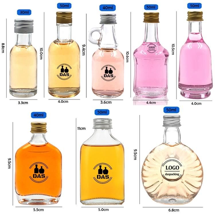 Wholesale 40ml Flat Flask Small Drinking Gin Vodka Whisky Rum Wine Beverage Mini Spirit Glass Liquor Bottle with Caps