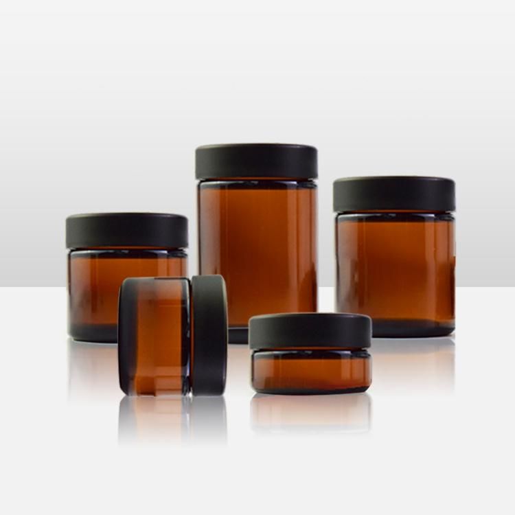 2oz Straight Side Plastic Cap Glass Skin Care Cream Amber Glass Jars for Cosmetic